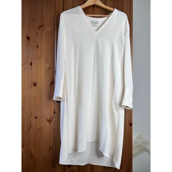 Isoude CREAM V-Neck Silk Georgette Shift Dress Women’s 14 Event Gala Wedding - Picture 3 of 8